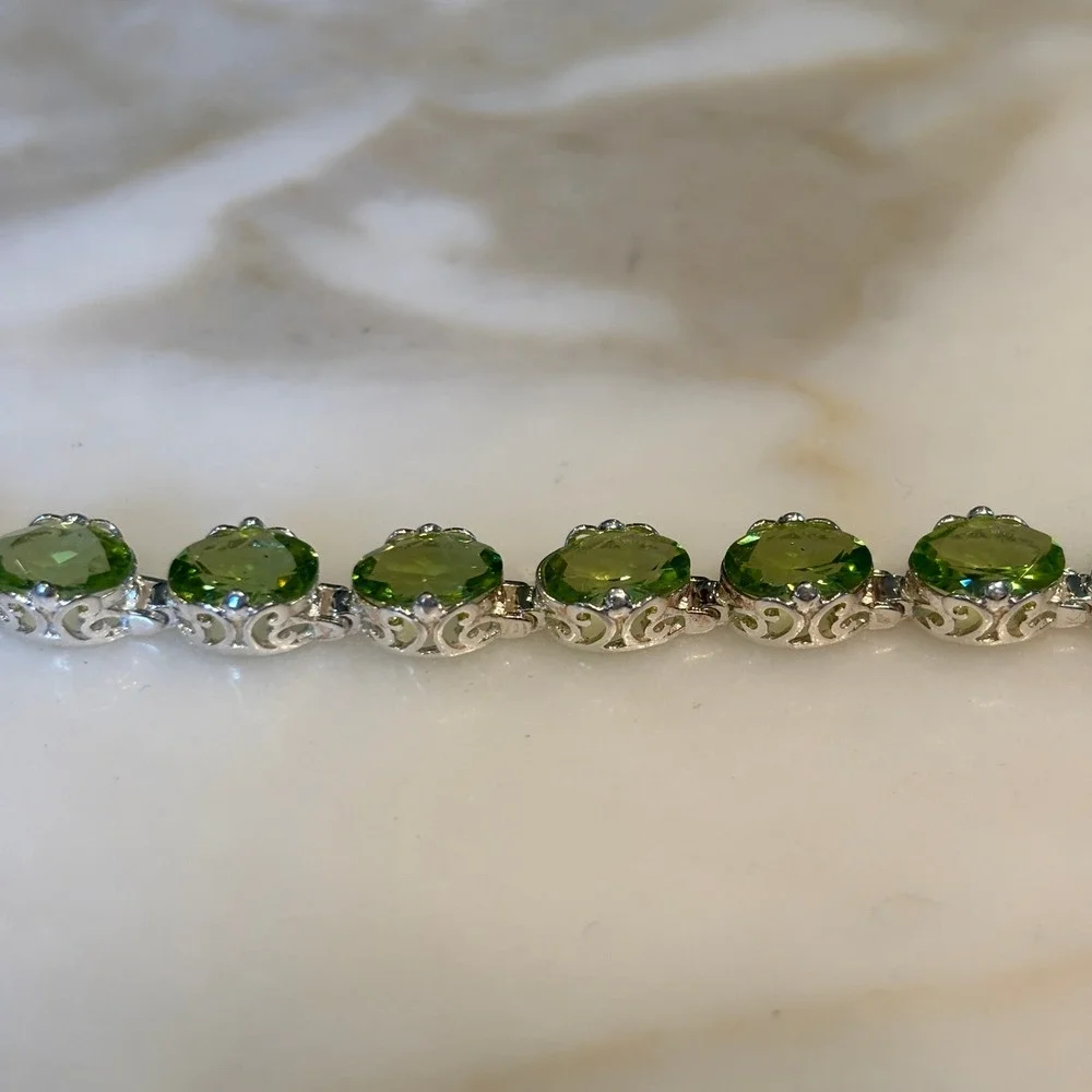 925 Sterling Silver Oval Peridot Tennis Bracelet 24.60ctw Green Gemstones 7.5